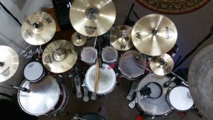 Studio Yamaha drum set overhead