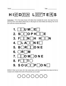 Marching band hidden letters activity