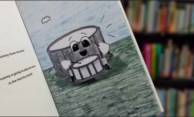 Drummy drum joins marchy band book interior