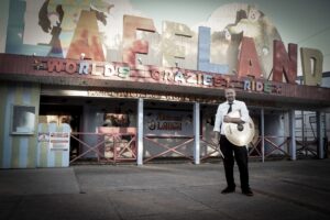 Patrick Blakley with 24" Sabian Bash Ride at Laffland