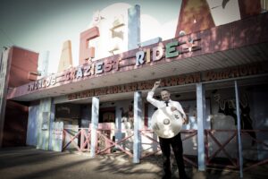 Patrick Blakley with the worlds craziest ride - the Sabian 24" Bash Ride