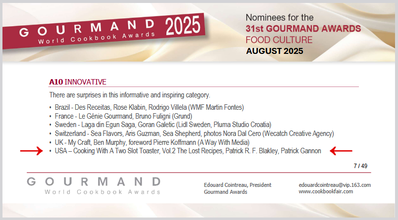 Cookbook Awards Nomination